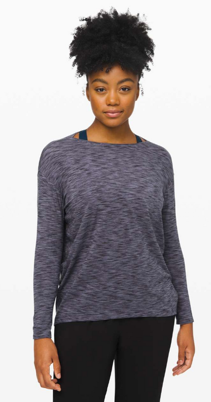Lululemon Back In Action Long Sleeve Space Dye Black/Dark Shadow Size 10 Brand New