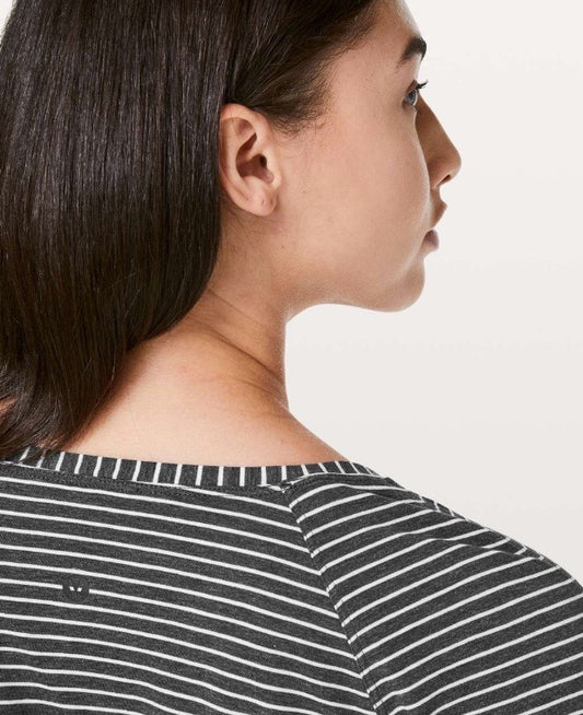 Lululemon Emerald Long Sleeve Modern Stripped Top Heathered Black White  Sz 6