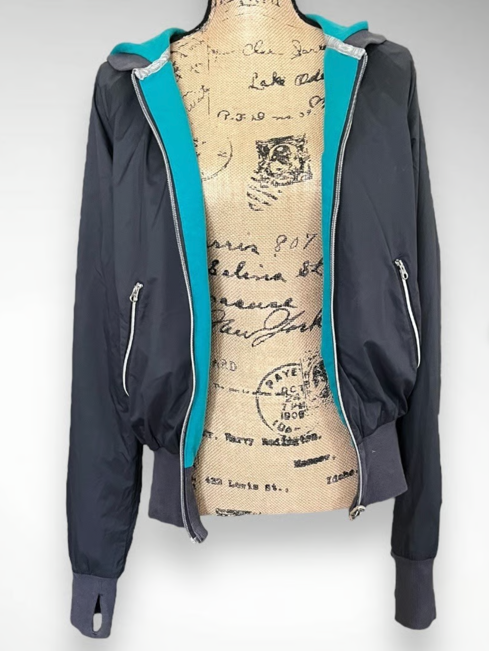 LULULEMON Women's Swell Reversible Hooded‎ Jacket RARE Graphite Grey/Hawaiian Blue Sz 10
