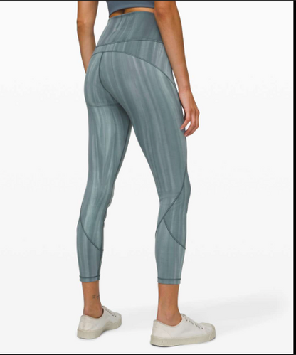 Lululemon In Movement Tights 25" Inseam Linear Spray Dye White Deep Ocean Sz 6 Brand New