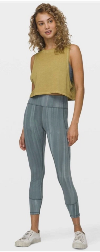 Lululemon In Movement Tights 25" Inseam Linear Spray Dye White Deep Ocean Sz 6 Brand New