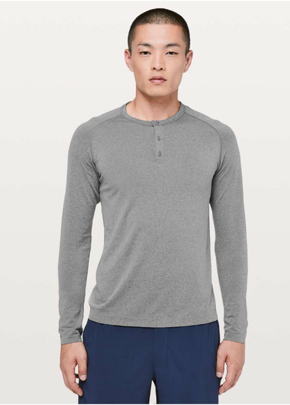 Lululemon Men's Metal Vent Tech Long Sleeve Henley Black/White Sz Med