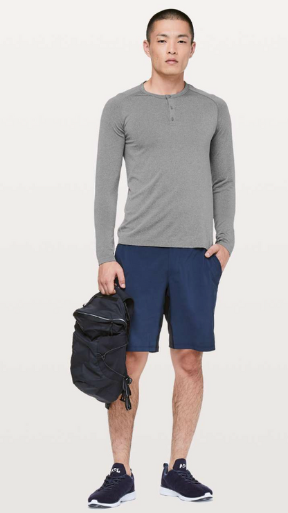 Lululemon Men's Metal Vent Tech Long Sleeve Henley Black/White Sz Med