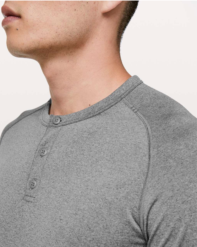 Lululemon Men's Metal Vent Tech Long Sleeve Henley Black/White Sz Med