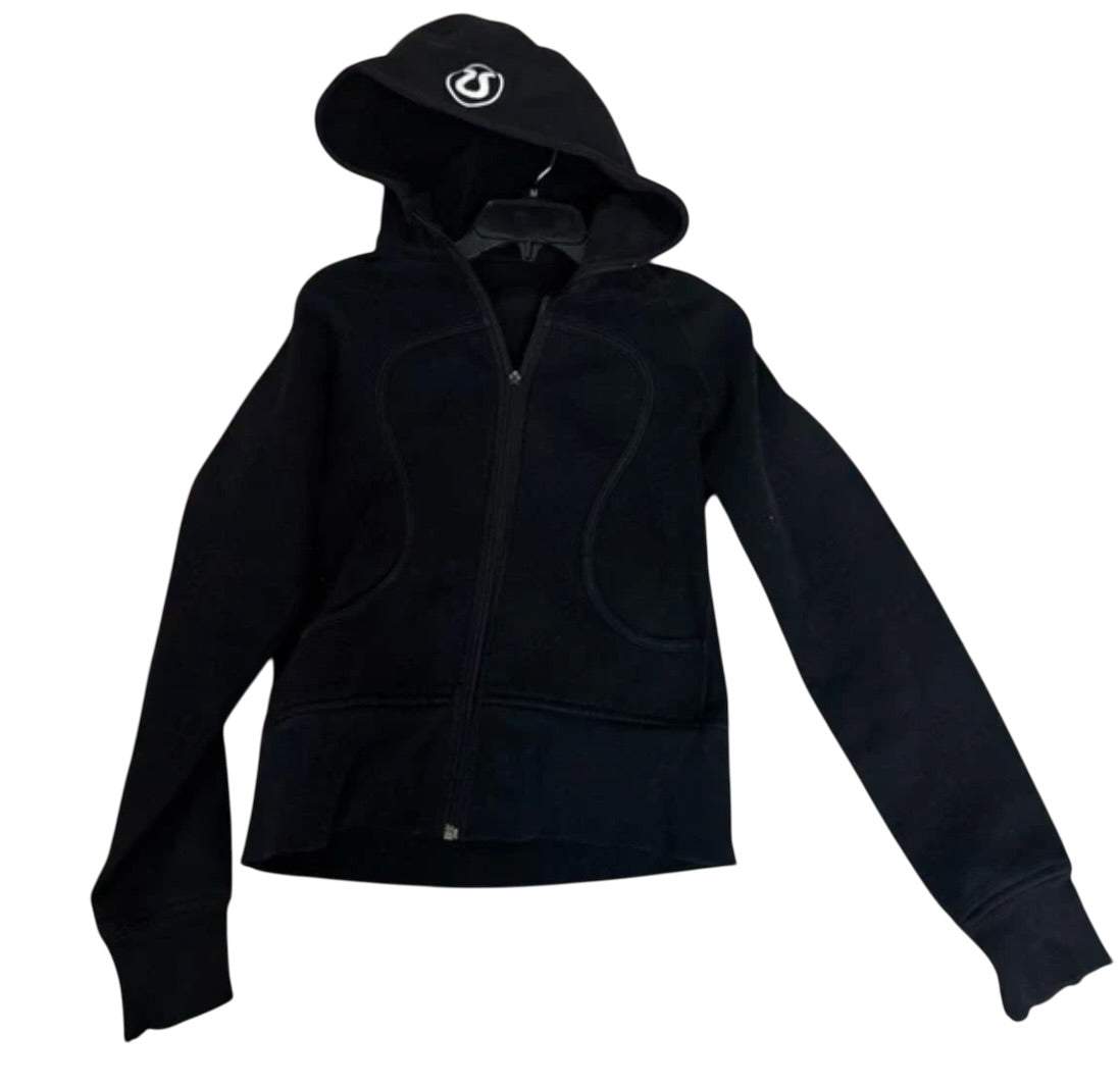 Lululemon Scuba Hoodie Full Zip Jacket Black/White Chenille logo Sz 10