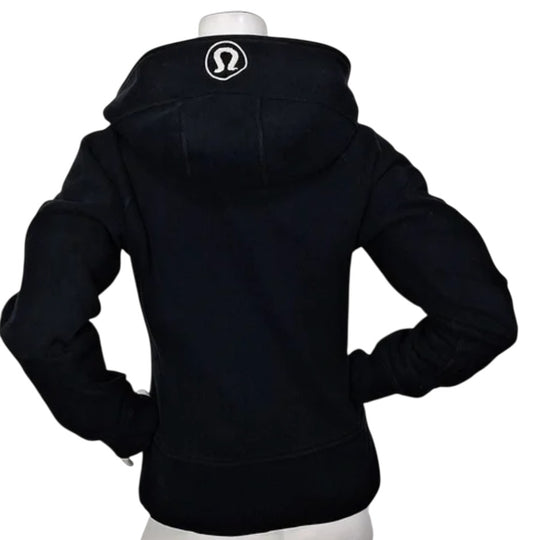 Lululemon Scuba Hoodie Full Zip Jacket Black/White Chenille logo Sz 10