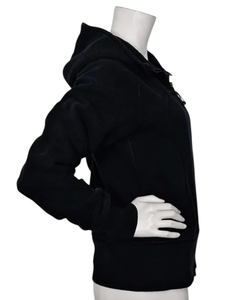 Lululemon Scuba Hoodie Full Zip Jacket Black/White Chenille logo Sz 10