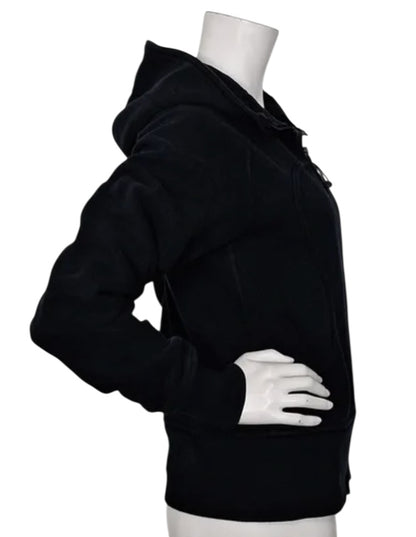 Lululemon Scuba Hoodie Full Zip Jacket Black/White Chenille logo Sz 10