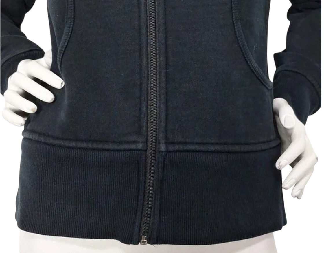 Lululemon Scuba Hoodie Full Zip Jacket Black/White Chenille logo Sz 10