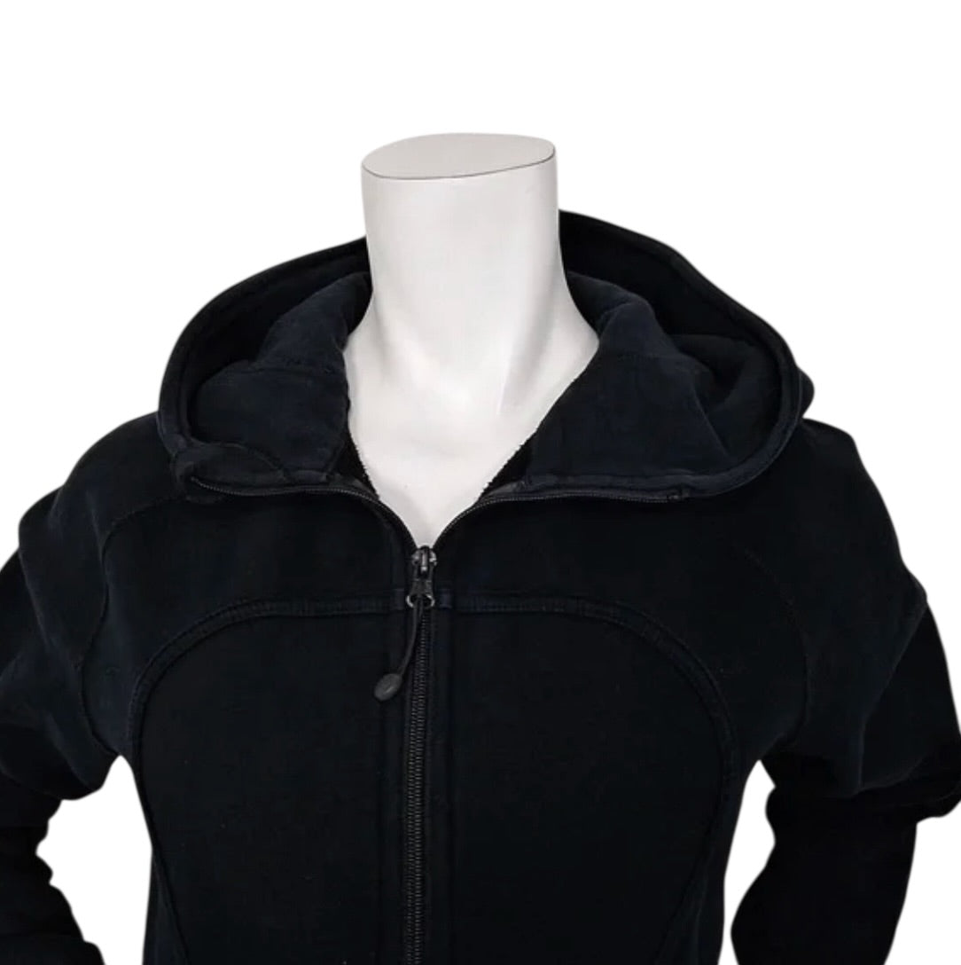 Lululemon Scuba Hoodie Full Zip Jacket Black/White Chenille logo Sz 10