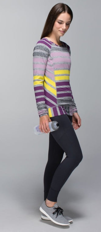 Lululemon Long Sleeve Top Multi Colored Stripped Triplet Twin Stripe Berry Yum Yum Heathered Slate Sz 2
