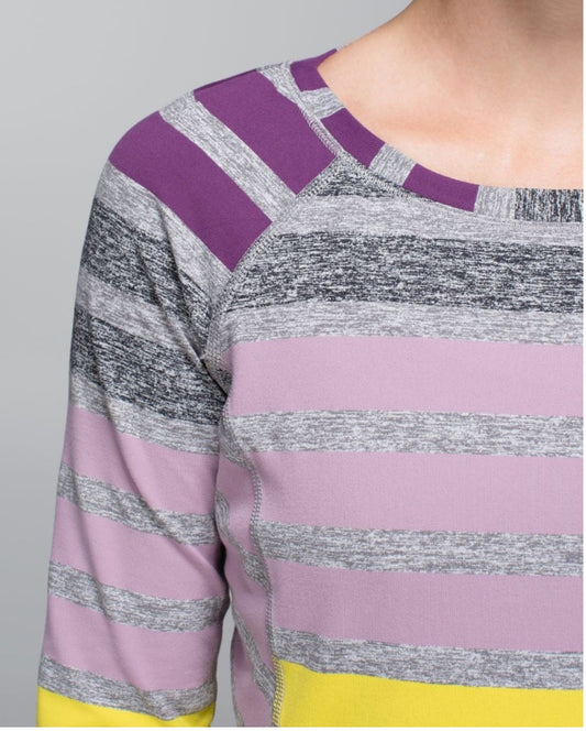 Lululemon Long Sleeve Top Multi Colored Stripped Triplet Twin Stripe Berry Yum Yum Heathered Slate Sz 2