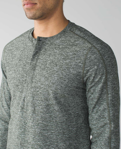Lululemon Surge Long Sleeve Henley Heathered Gator Green Sz Medium