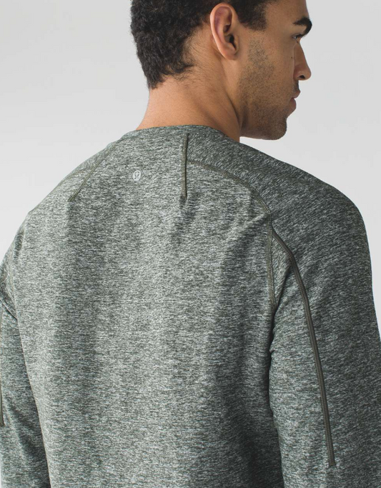 Lululemon Surge Long Sleeve Henley Heathered Gator Green Sz Medium