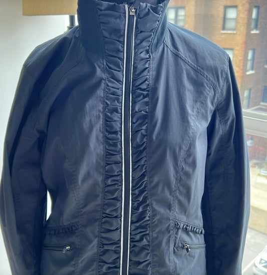 Lululemon Ruched & ruffled Long Sleeve Cool Down Jacket Black with Heathered Grey Collar Sz 4 RARE
