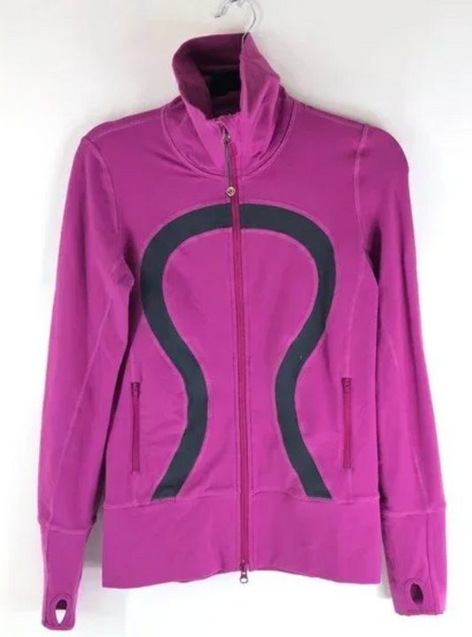 Lululemon In Stride Jacket Full Zip Mock Neck Pockets No Hood Fuchsia Graphite Grey Sz 6