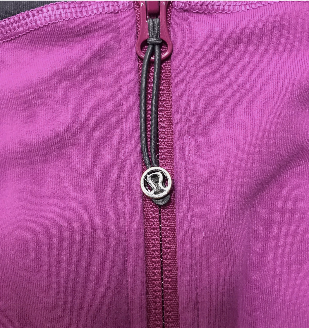 Lululemon In Stride Jacket Full Zip Mock Neck Pockets No Hood Fuchsia Graphite Grey Sz 6
