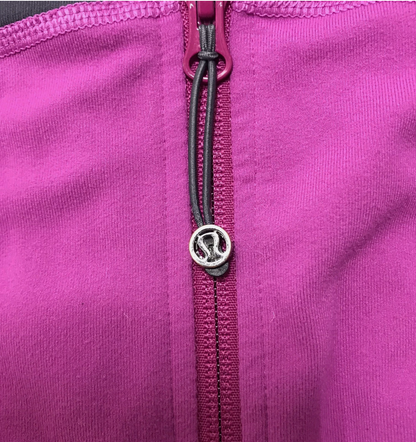 Lululemon In Stride Jacket Full Zip Mock Neck Pockets No Hood Fuchsia Graphite Grey Sz 6