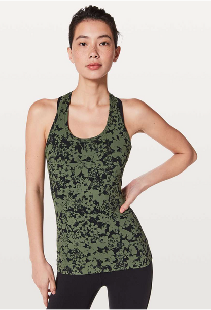 Lululemon Cool Racerback II Efflorescent Barracks Green Black Sz 2