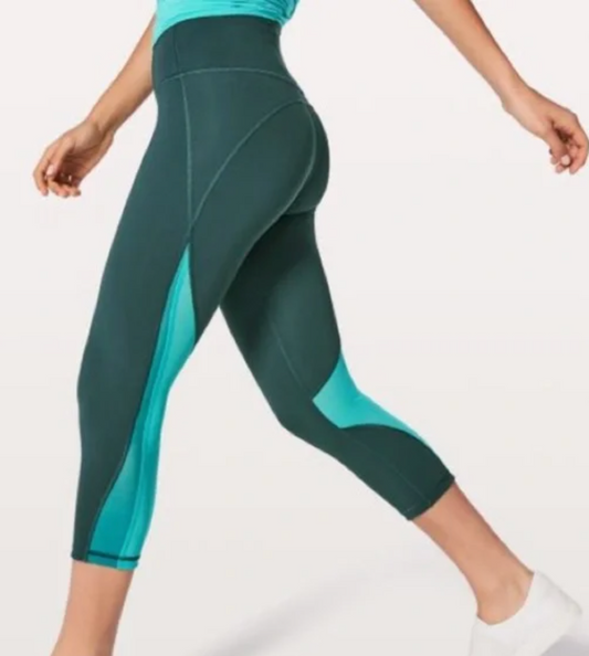 Lululemon Mix & Mesh Crop 21" Inseam Teal 2Tone Green Sz 4