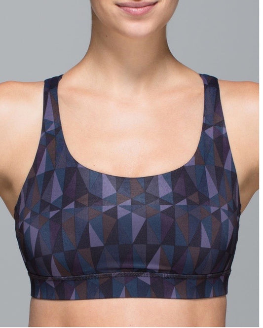 Lululemon Energy Sports Bra Stained Glass Love Nightfall Black Sz 4