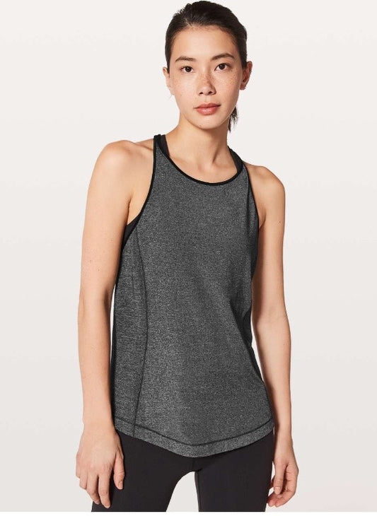 Lululemon Time to Sweat Tank Heathered Black/Black Sz 10 Brand New Without Tag
