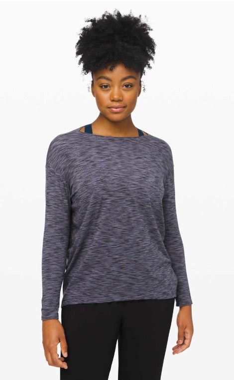 Lululemon Back in Action Long Sleeve Shirt Space Dye Black/Dark Shadow Sz 4 New Without Tag