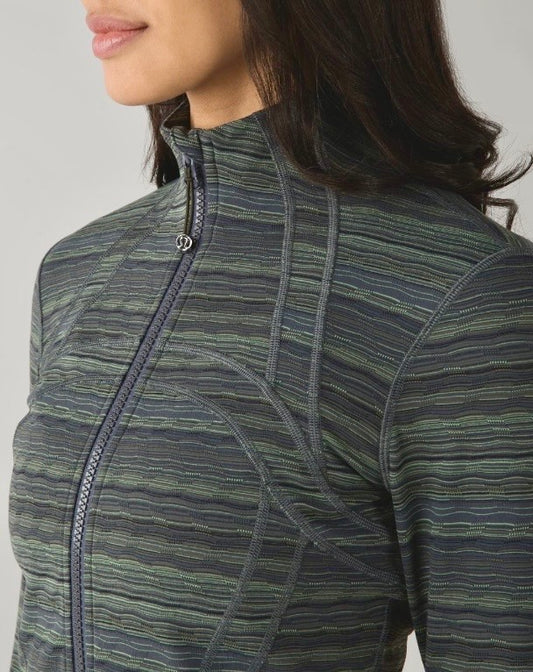 Lululemon Define Jacket Space Dye Twist Dark Slate Fatigue Green Micro Striped Sz 2