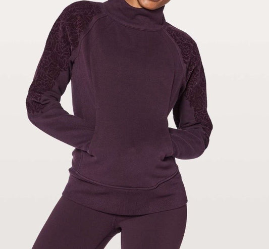 Lululemon Floral Flock Pullover no hood 1/4 Zip Back Black Cherry Sz 8
