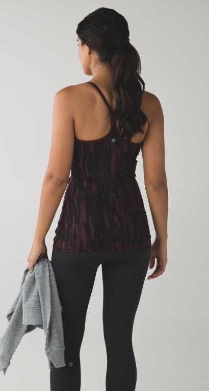Lululemon Power Y Tank Top Luon Painted Animal Bordeaux Drama Black Sz 8