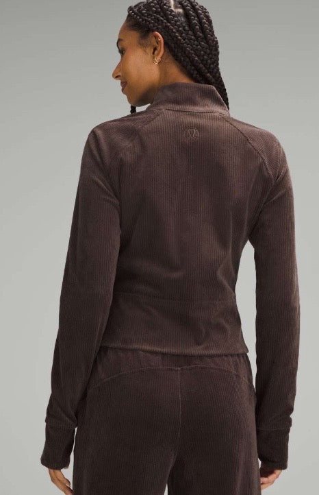 Lululemon Scuba Track Jacket Velvet Cord Classic Crop Fit Waist Length Espresso Brown Sz 4 Band New