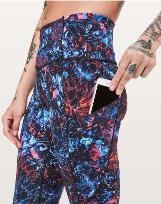 Lululemon Fast & Free HR Crop II 19” Inseam Neon Blossom Multi Sz 6
