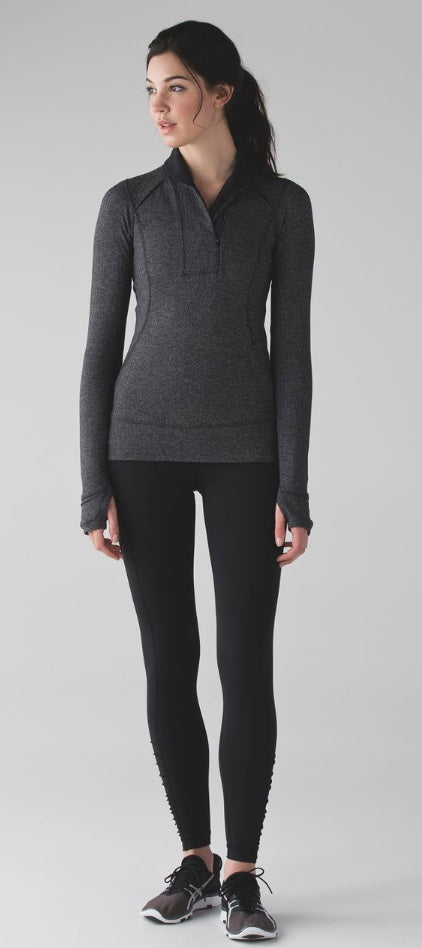 Lululemon Think Fast Pullover Heathered Herringbone Black/Black Sz 6