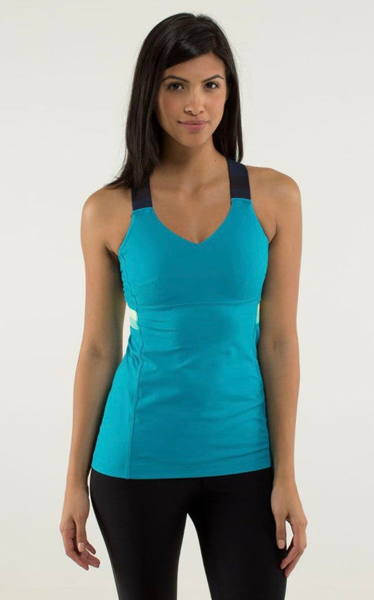 Lululemon Push Ur Limits Tank Surge Assorted Stripe Blue/Blk Sz 6