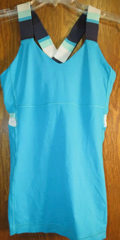 Lululemon Push Ur Limits Tank Surge Assorted Stripe Blue/Blk Sz 6