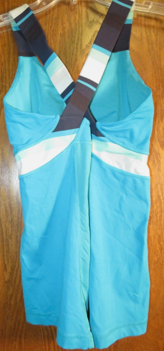 Lululemon Push Ur Limits Tank Surge Assorted Stripe Blue/Blk Sz 6