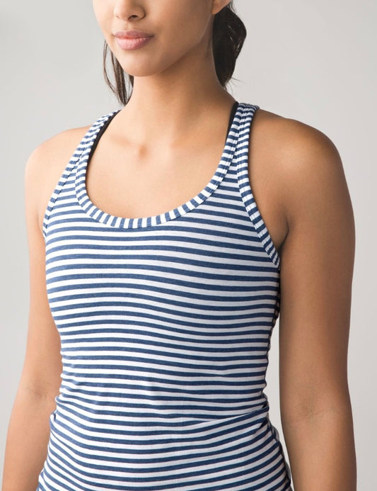 Lululemon Studio Racerback Navy white hyper striped tank Sz 2