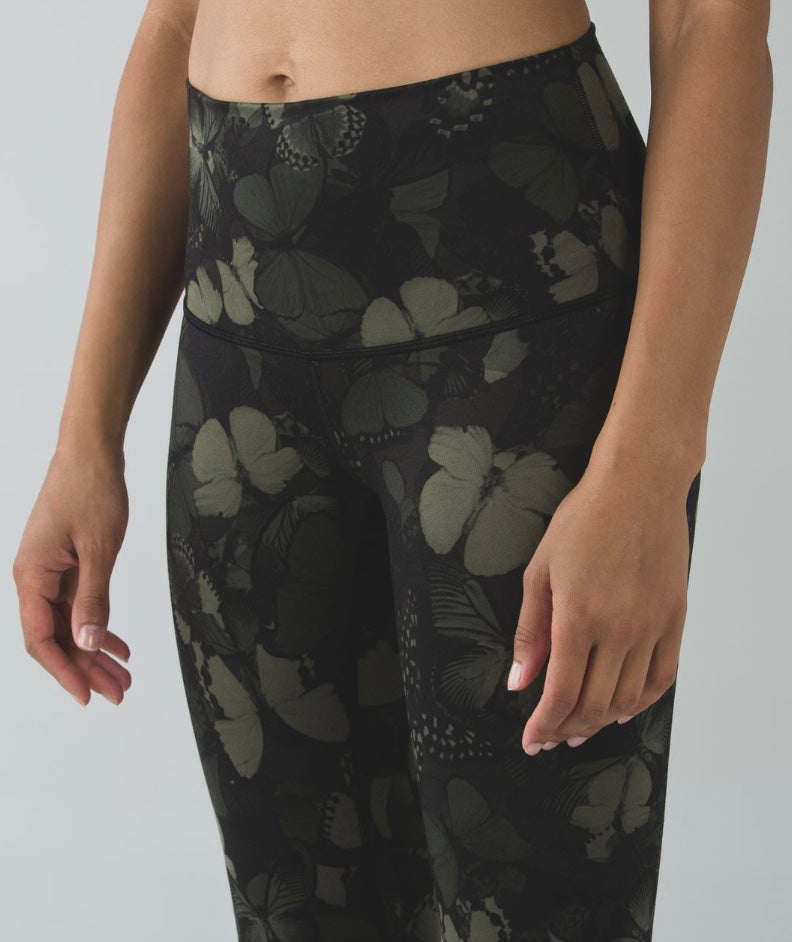 Lululemon Wunder Under Leggings Full-On Luon HR Biggie So Fly Butterfly Fatigue Green Black Sz 2