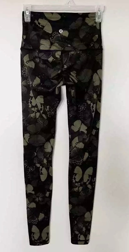 Lululemon Wunder Under Leggings Full-On Luon HR Biggie So Fly Butterfly Fatigue Green Black Sz 2