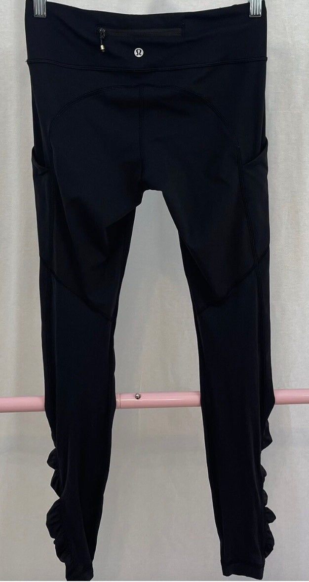 Lululemon Wunder Under Tights Ruffled Up Black / Hyper Stripe Angel Wing Sz 6