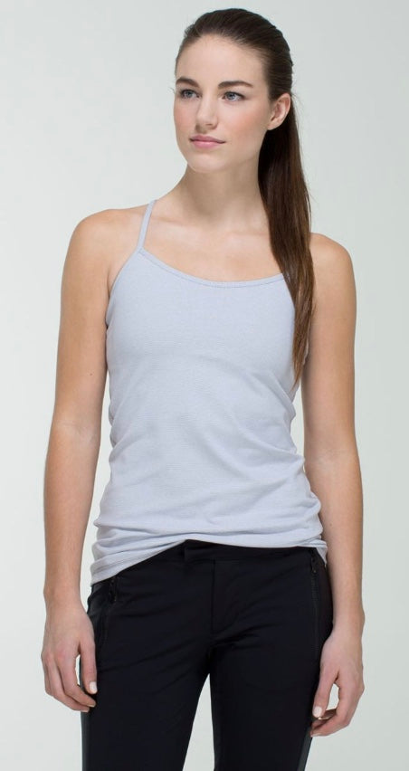 Lululemon Power Y Tank Wee Stripe White Heathered/Med Grey Sz 4