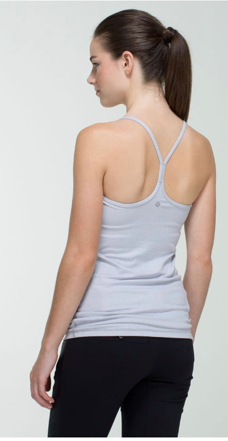 Lululemon Power Y Tank Wee Stripe White Heathered/Med Grey Sz 4
