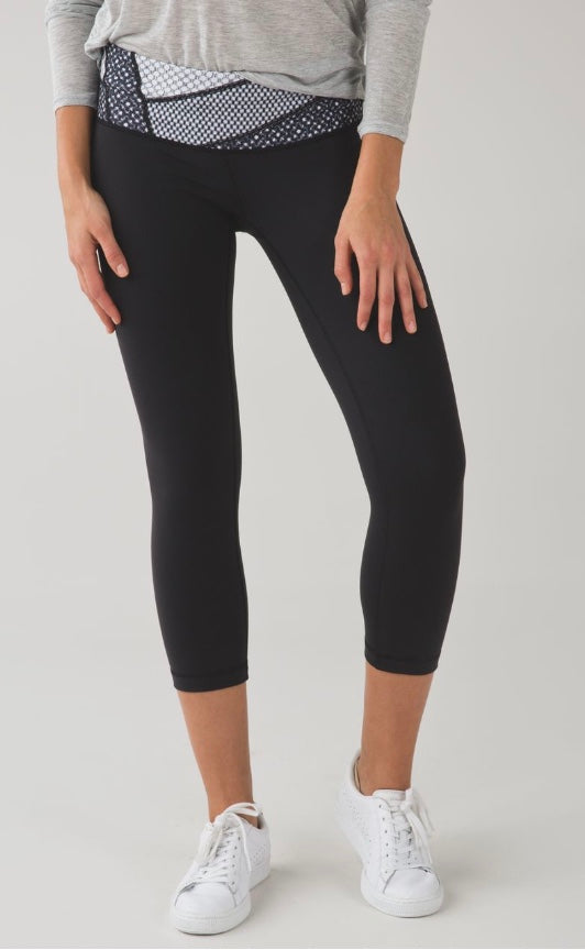 Lululemon Wunder Under 22” Inseam Crop Pant III Black/Dottie Eyelet White Black/Millie Mesh White Black Sz 6 Brand New