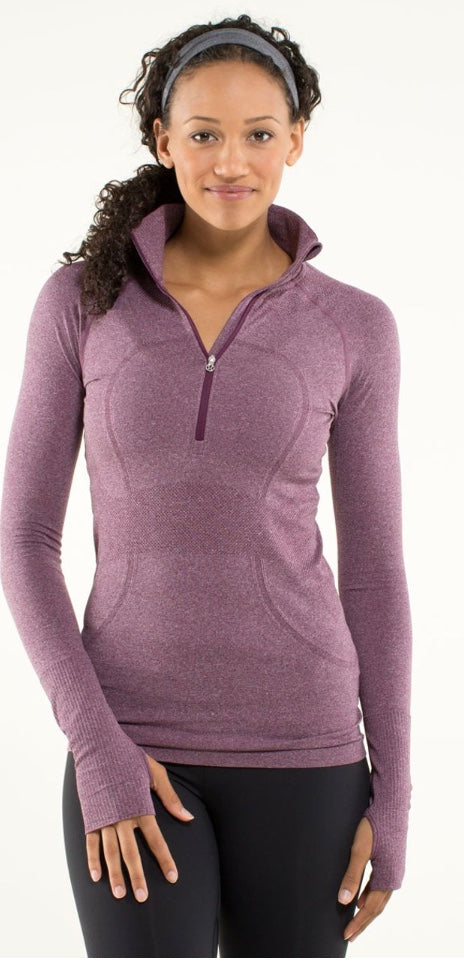 Lululemon Run: Swiftly Tech 1/2 Zip Long Sleeve Heathered Plum Sz 8