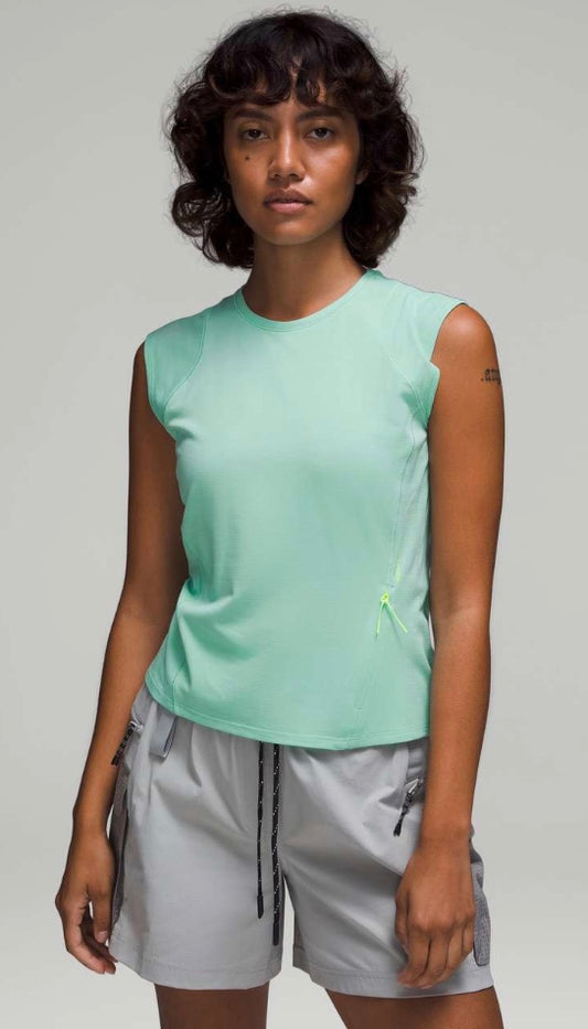 Lululemon Cap Sleeve Hiking Tank Top W/Zipper Pocket Wild Mint Sz 6 Brand New Without Tag