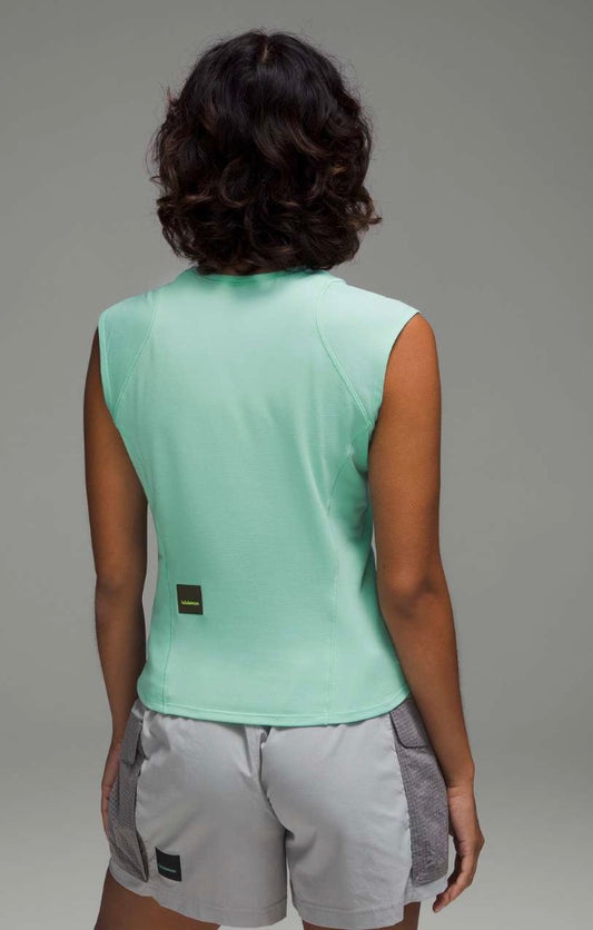 Lululemon Cap Sleeve Hiking Tank Top W/Zipper Pocket Wild Mint Sz 6 Brand New Without Tag