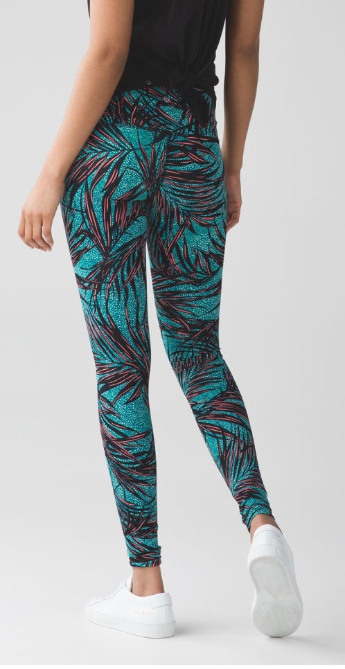 Lululemon Wunder Under HR Leggings 7/8 - 24” Palm Lace Tofino Teal Tropical Print Sz 2