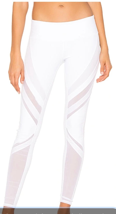 ALO YOGA Sheila High-waist Mesh-inset Leggings In White Sz S
