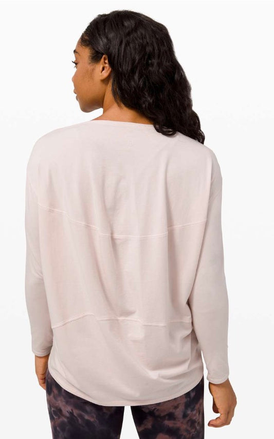 Lululemon Back In Action Long Sleeve Boat Neck Shirt Feather Pink SZ 6 Brand New