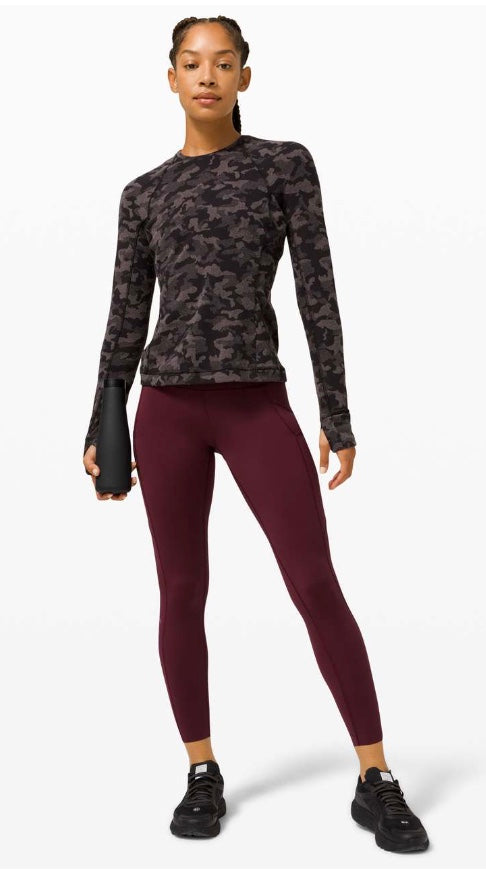 Lululemon Runderful Long Sleeve Heritage Camo Jacquard Black Lunar Rock Sz 8